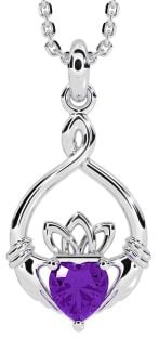 Amethyst Silver Claddagh Necklace