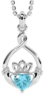 Aquamarine Silver Claddagh Necklace