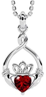 Garnet Silver Claddagh Necklace