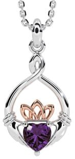 Alexandrite Rose Gold Silver Claddagh Necklace