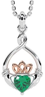 Emerald Rose Gold Silver Claddagh Necklace