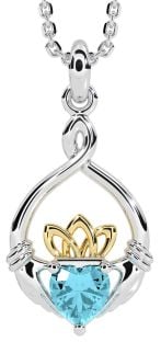 Acquamarina Oro Argento Claddagh Collana