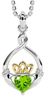 Peridot Gold Silver Claddagh Necklace