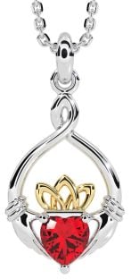 Ruby Gold Silver Claddagh Necklace