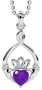 Amethyst White Gold Claddagh Necklace