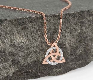 Diamond Rose Gold Silver Celtic Trinity Knot Necklace