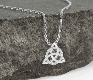 Diamond Silver Celtic Trinity Knot Necklace