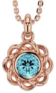 Aquamarine Rose Gold Silver Celtic Necklace