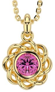 Pink Tourmaline Gold Silver Celtic Necklace