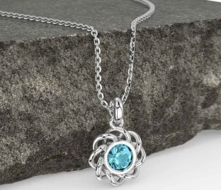 Aquamarine White Gold Celtic Necklace