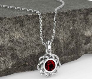 Garnet White Gold Celtic Necklace