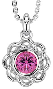 Pink Tourmaline White Gold Celtic Necklace