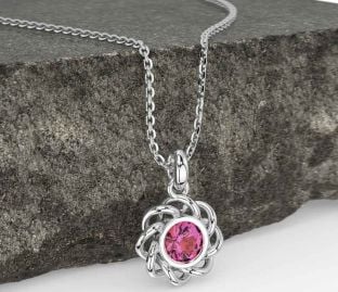Pink Tourmaline White Gold Celtic Necklace