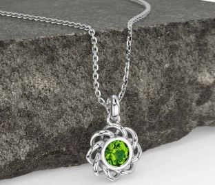 Peridot White Gold Celtic Necklace