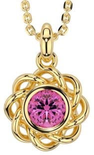 Pink Tourmaline Gold Celtic Necklace