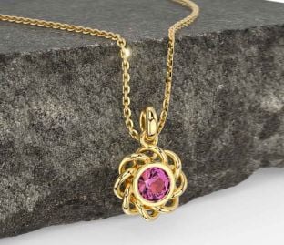Pink Tourmaline Gold Celtic Necklace