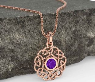 Amethyst Rose Gold Silver Celtic Necklace