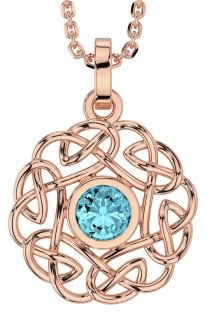 Aquamarine Rose Gold Silver Celtic Necklace