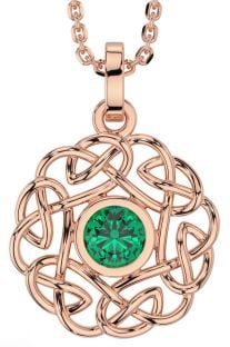 Emerald Rose Gold Silver Celtic Necklace