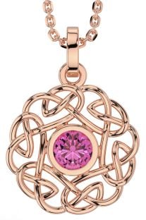 Pink Tourmaline Rose Gold Silver Celtic Necklace