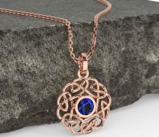Sapphire Rose Gold Silver Celtic Necklace