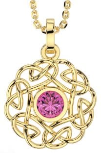 Pink Tourmaline Gold Silver Celtic Necklace