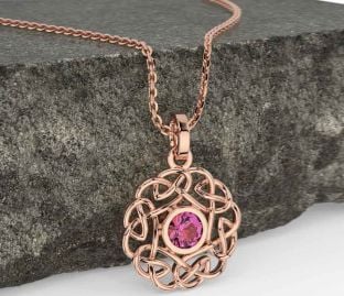 Pink Tourmaline Rose Gold Celtic Necklace