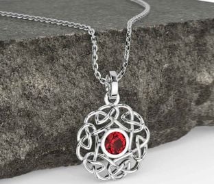Ruby Silver Celtic Necklace