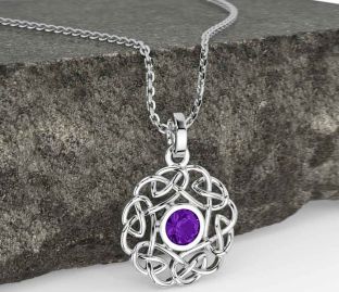 Amethyst White Gold Celtic Necklace