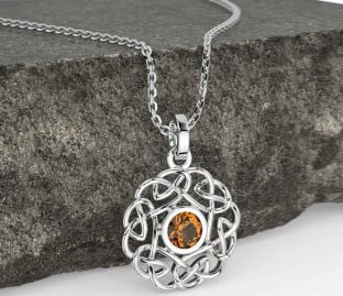 Citrine White Gold Celtic Necklace