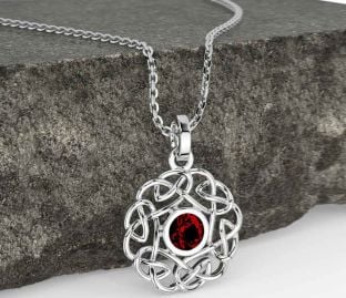 Garnet White Gold Celtic Necklace