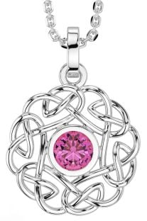 Pink Tourmaline White Gold Celtic Necklace