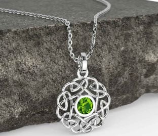 Peridot White Gold Celtic Necklace