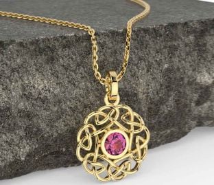 Pink Tourmaline Gold Celtic Necklace