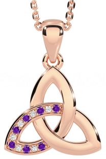 Diamond Amethyst Rose Gold Silver Celtic Trinity Knot Necklace