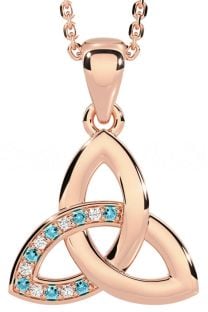 Diamond Aquamarine Rose Gold Silver Celtic Trinity Knot Necklace