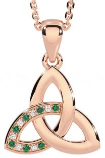 Diamond Emerald Rose Gold Silver Celtic Trinity Knot Necklace