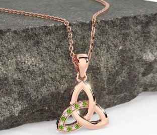 Diamond Peridot Rose Gold Silver Celtic Trinity Knot Necklace