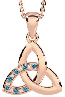 Diamond Topaz Rose Gold Silver Celtic Trinity Knot Necklace