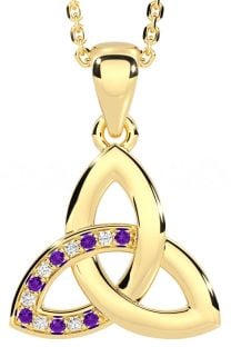 Diamond Amethyst Gold Silver Celtic Trinity Knot Necklace