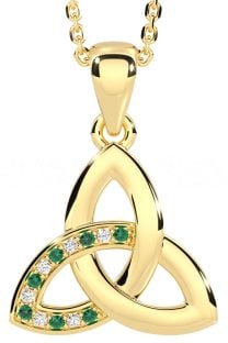 Diamond Emerald Gold Silver Celtic Trinity Knot Necklace