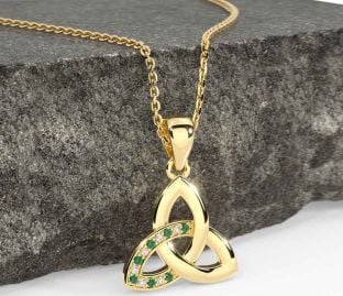 Diamond Emerald Gold Silver Celtic Trinity Knot Necklace