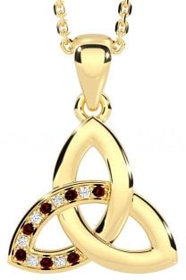 Diamond Garnet Gold Silver Celtic Trinity Knot Necklace