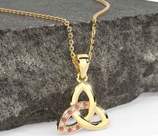 Diamond Pink Tourmaline Gold Silver Celtic Trinity Knot Necklace