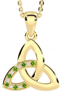 Diamond Peridot Gold Silver Celtic Trinity Knot Necklace