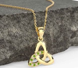 Diamond Peridot Gold Silver Celtic Trinity Knot Necklace