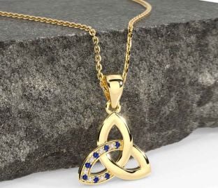 Diamond Sapphire Gold Silver Celtic Trinity Knot Necklace