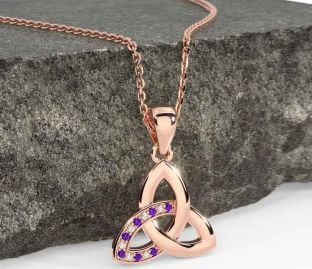 Diamond Amethyst Rose Gold Celtic Trinity Knot Necklace