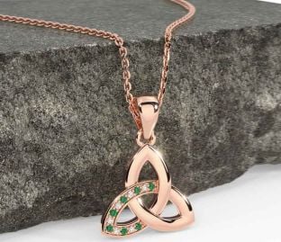 Diamond Emerald Rose Gold Celtic Trinity Knot Necklace