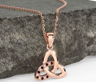 Diamond Garnet Rose Gold Celtic Trinity Knot Necklace
